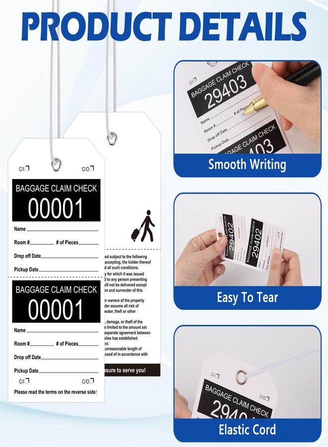 200 قطعة من بطاقات استلام الأمتعة، بطاقات أمتعة الفنادق بالجملة مع خيط أبيض، بطاقات ورقية لاستلام الأمتعة، بطاقات استلام مثقوبة، بطاقات تعريف أمتعة سوداء، ترقيم تسلسلي لتخزين حقائب الفنادق والنُزُل - Image 3